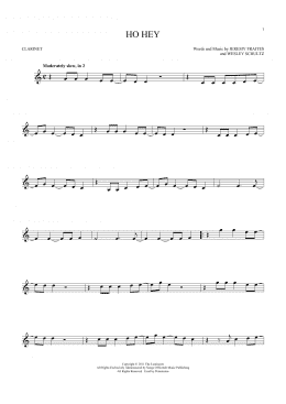 page one of Ho Hey (Clarinet Solo)