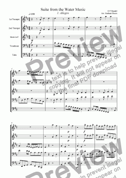 page one of Water Music Suite for Brass Quintet