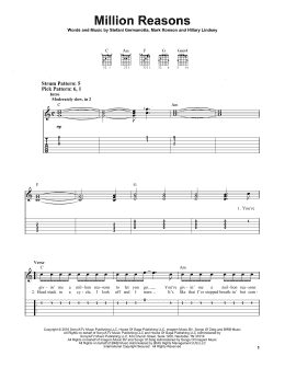 page one of Million Reasons (Easy Guitar Tab)
