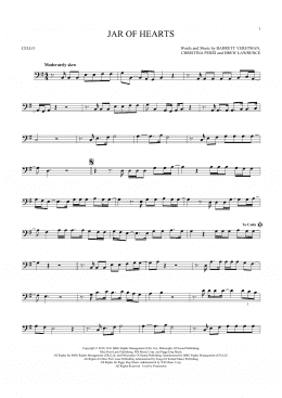 page one of Jar Of Hearts (Cello Solo)
