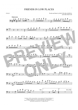 page one of Friends In Low Places (Cello Solo)