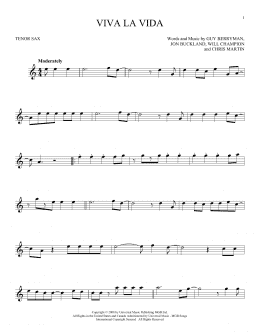 page one of Viva La Vida (Tenor Sax Solo)
