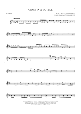 page one of Genie In A Bottle (Clarinet Solo)