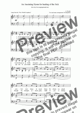 page one of Hymn Sheet Music for Healing Services of the Sick (Largo -"New World" Symphony