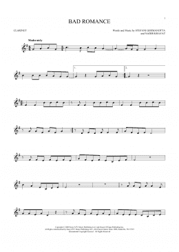page one of Bad Romance (Clarinet Solo)