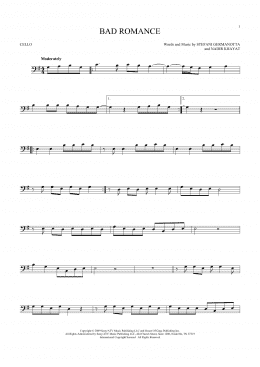 page one of Bad Romance (Cello Solo)