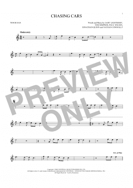 page one of Chasing Cars (Tenor Sax Solo)