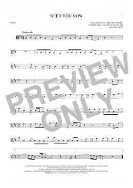 page one of Need You Now (Viola Solo)