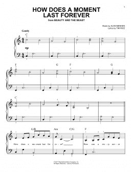 page one of How Does A Moment Last Forever (from Beauty And The Beast) (Easy Piano)