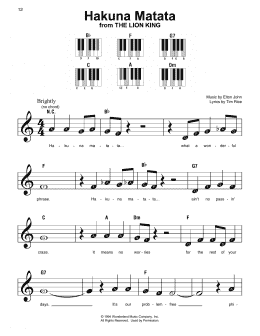 page one of Hakuna Matata (from The Lion King) (Super Easy Piano)