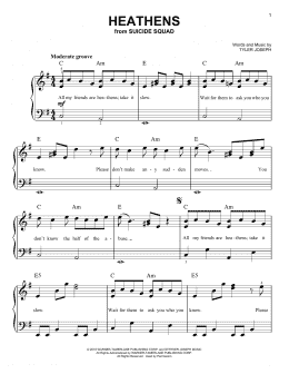 page one of Heathens (Easy Piano)