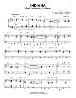 page one of Indiana (Back Home Again In Indiana) (Piano Solo)