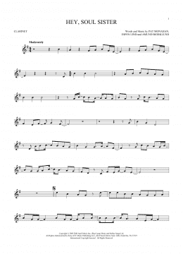 page one of Hey, Soul Sister (Clarinet Solo)