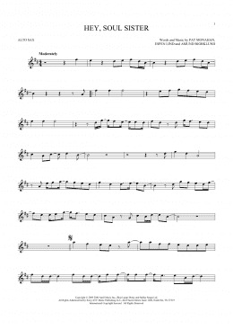 page one of Hey, Soul Sister (Alto Sax Solo)