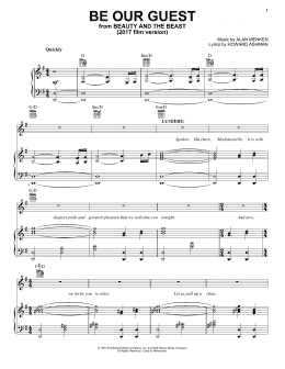 page one of Be Our Guest (from Beauty And The Beast) (2017) (Piano, Vocal & Guitar Chords (Right-Hand Melody))