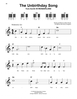 page one of The Unbirthday Song (from Alice In Wonderland) (Super Easy Piano)