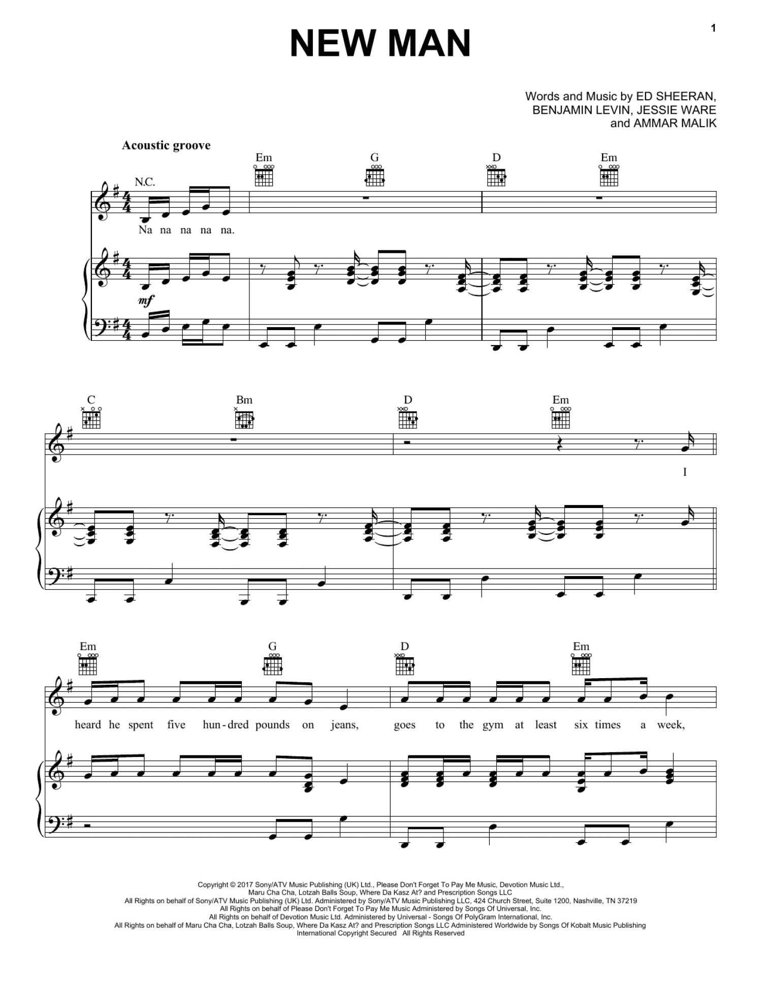 New Man (Piano, Vocal & Guitar Chords (Right-Hand Melody))