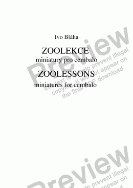 page one of ZOOLESSONS (Zoolekce) - 11 miniatures for harpsichord