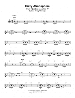 page one of Dizzy Atmosphere (Tenor Sax Transcription)