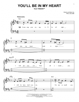 page one of You'll Be In My Heart (from Tarzan) (Easy Piano)