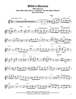 page one of Billie's Bounce (Bill's Bounce) (Tenor Sax Transcription)