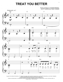 page one of Treat You Better (Big Note Piano)