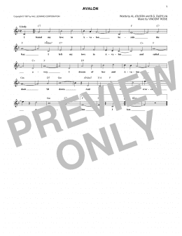 page one of Avalon (Lead Sheet / Fake Book)
