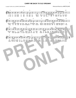 page one of Carry Me Back To Old Virginny (Lead Sheet / Fake Book)