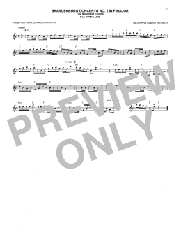 page one of Brandenburg Concerto No. 2 in F Major, First Movement Excerpt (Lead Sheet / Fake Book)