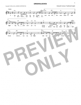 page one of Greensleeves (Lead Sheet / Fake Book)