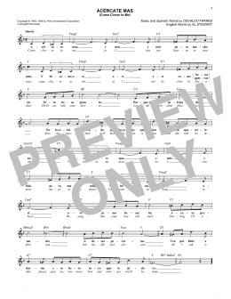 page one of Acercate Más (Come Closer To Me) (Lead Sheet / Fake Book)