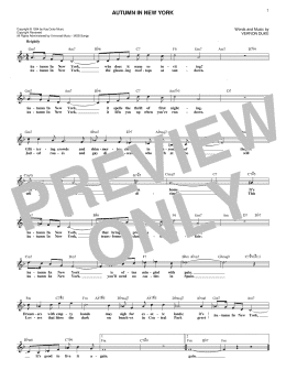 page one of Autumn In New York (Lead Sheet / Fake Book)