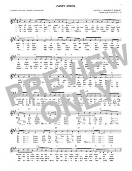 page one of Casey Jones (Lead Sheet / Fake Book)