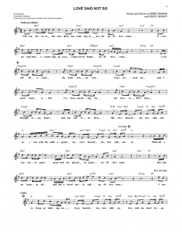 page one of Love Said Not So (Lead Sheet / Fake Book)