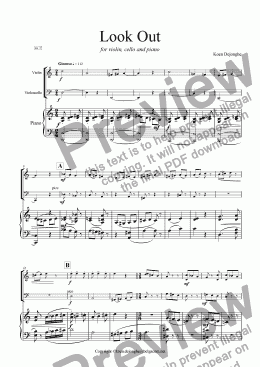 page one of "Look Out" for Violin, cello and piano