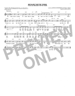 page one of Because They're Young (Lead Sheet / Fake Book)