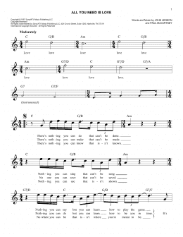 page one of All You Need Is Love (Easy Lead Sheet / Fake Book)