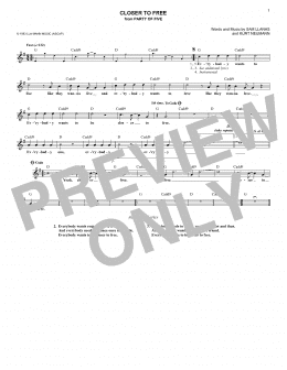 page one of Closer To Free (Lead Sheet / Fake Book)