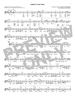 page one of I Want It That Way (Lead Sheet / Fake Book)