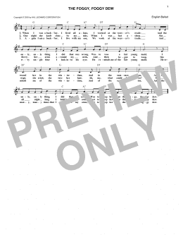 page one of The Foggy, Foggy Dew (Lead Sheet / Fake Book)