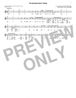 page one of The Banana Boat Song (Lead Sheet / Fake Book)