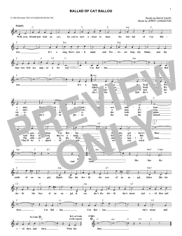 page one of Ballad of Cat Ballou (Lead Sheet / Fake Book)