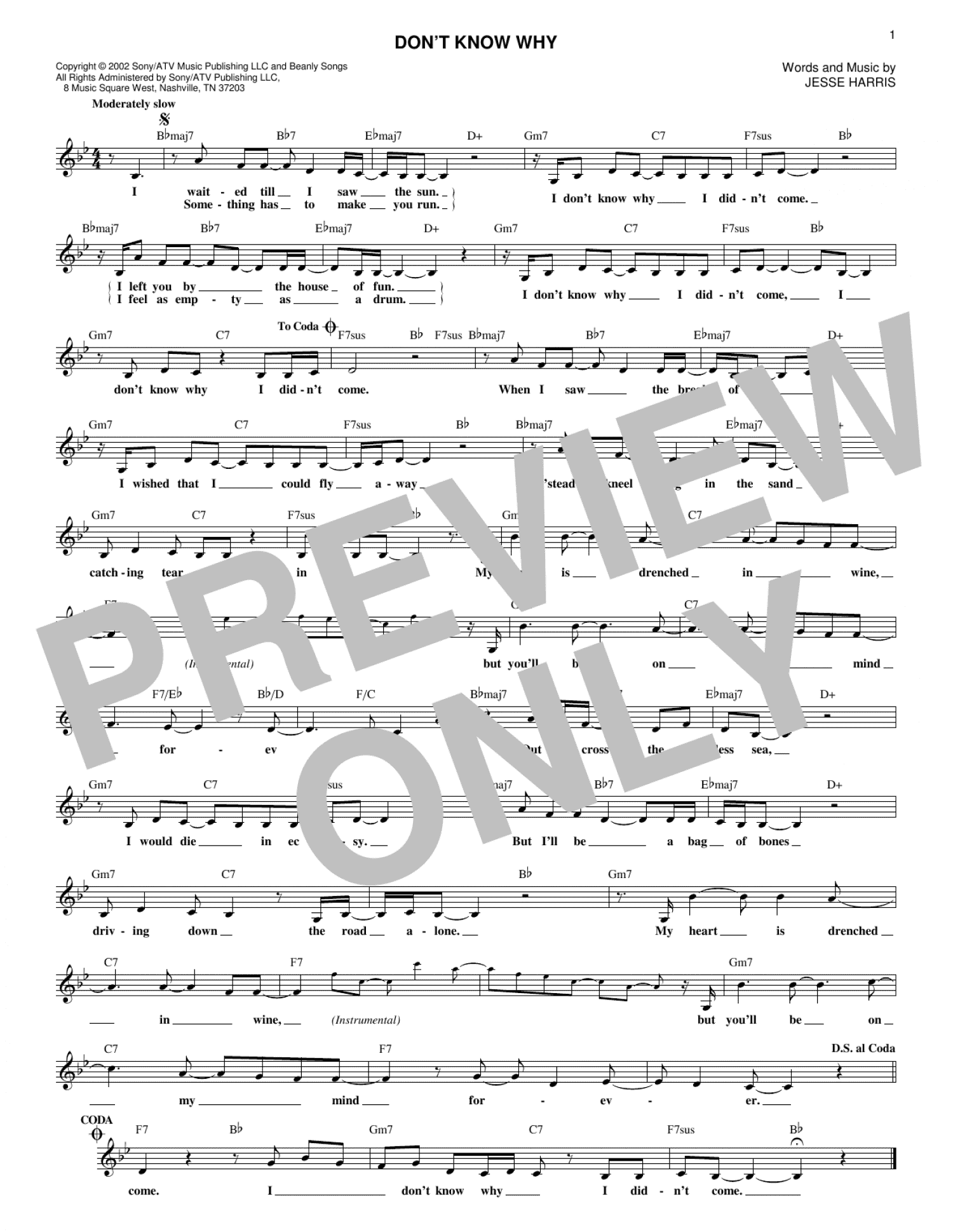 Don't Know Why (Lead Sheet / Fake Book)