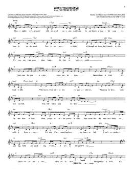 page one of When You Believe (from The Prince Of Egypt) (Lead Sheet / Fake Book)