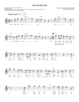 page one of Can't Buy Me Love (Easy Lead Sheet / Fake Book)