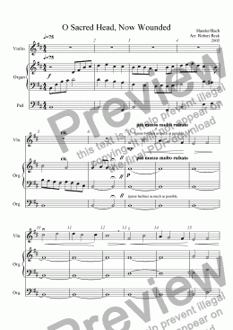 page one of O Sacred Head, Now Wounded (for Solo Violin, Viola, Cello, or Bass and Organ)