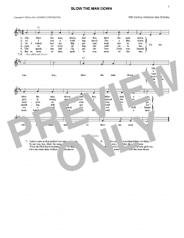 page one of Blow The Man Down (Lead Sheet / Fake Book)