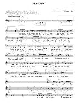 page one of Black Velvet (Lead Sheet / Fake Book)