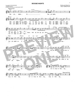 page one of Boogie Nights (Lead Sheet / Fake Book)