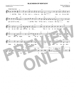 page one of Blue Moon Of Kentucky (Lead Sheet / Fake Book)